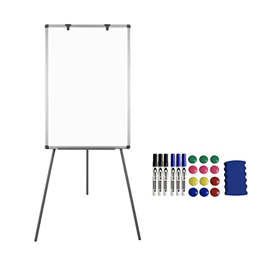 Froadp Whiteboard Flipchart Ständer mit Stativ Höhenverstellbar Beschreibbar Trocken Abwischbar Magnetisch Mobiles Magnettafel Magnetboard Inkl. Haken, Stiftablage, Stifte, Magnete, Radierer (Typ B) von Froadp