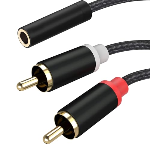 3,5 mm Klinke auf 2 Cinch Kabel, Kurz 3.5mm Klinke Buchse auf Zwei Cinch Stecker Chinch Adapter Y Splitter Chinch Kabel vergoldet für TV, Smartphones, MP3, Tablets, Lautsprecher, Heimkino, Goodaux von Froggen