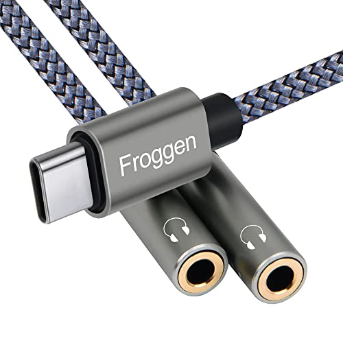 Froggen USB C Klinke Splitter Kopfhörer Aux Adapter [35CM] USB Typ C auf Dual 3.5mm Aux Splitter Adapter für Huawei, Xiaomi, Samsung, One Plus, Kompatibel mit iPad etc von Froggen