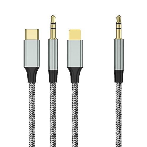 Hilfskabel, kompatibel mit iPhone/3,5 mm/USB C auf 3,5 mm Klinkenkabel, Audio-3-in-1-Stereo-Klinkenstecker auf KFZ-Klinkenstecker, Lautsprecher kompatibel mit iPhone/Galaxy/Huawei/OnePlus/Pixel von Froggen