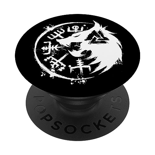 Fenrir Wolf Fenris-Wolf - Viking Vegvisir Valknut PopSockets Klebender PopGrip von From Battle To Valhalla - The Viking Way