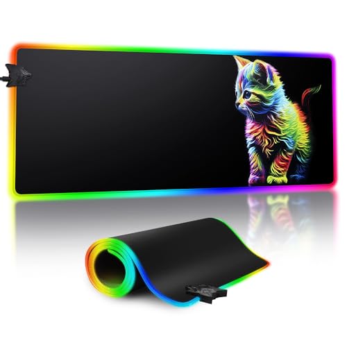 Frotox RGB Gaming Mauspad, XXL Mauspad 800 x 300 x 4 mm LED Schreibtischmatte, 14 Modi Leuchten, 7 LED-Farben, erweitertes großes Mauspad für Home Office Gaming Arbeit (Schwarz) von Frotox