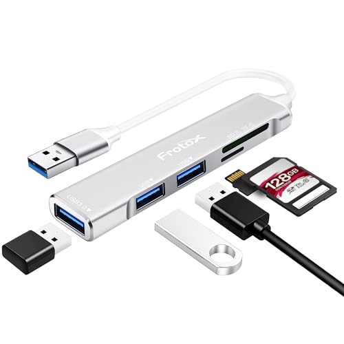 Frotox SD Kartenleser, 5 in 1 USB Adapter mit SD/Micro SD Kartenlesegerät, 1 USB 3.0, 2 USB 2.0, Multiport USB SD Card Reader für SD, MMC, Micro SD, TF, SDXC, SDHC, Micro SDHC, Micro SDXC (Silbrig) von Frotox