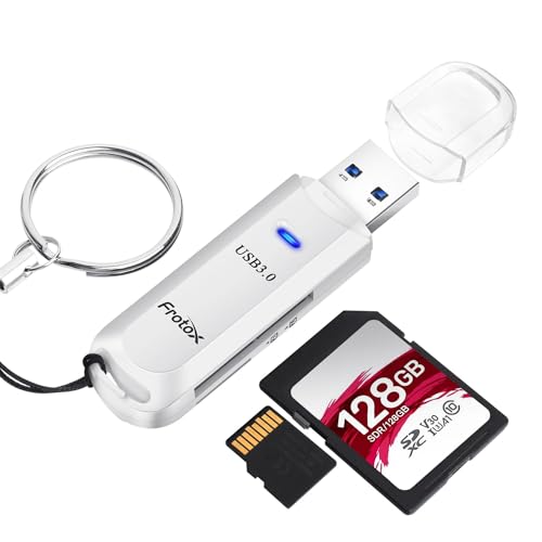 Frotox SD Kartenleser, Micro SD Adapter USB 3.0 Highspeed Kartenlesegerät Tragbar USB 3.0 Card Reader für SD, MMC, Micro SD, TF, SDXC, SDHC, Micro SDHC, Micro SDXC (Weiß) von Frotox