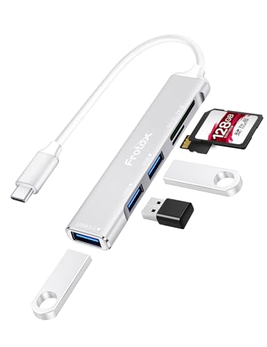 SD Kartenleser, 5 in 1 USB C Adapter mit SD/Micro SD Kartenlesegerät, 1 USB 3.0, 2 USB 2.0, Multiport USB C SD Card Reader für SD, MMC, Micro SD, TF, SDXC, SDHC, Micro SDHC, Micro SDXC (Silbrig) von Frotox