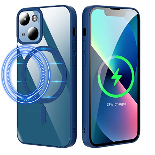 Frunimall Magnetisch Hülle für iPhone 13 Mini Hülle,Transparente Handyhülle iPhone 13 Mini mit HaloLock,Eingebaute Magnete iPhone 13 Mini Case[Anti-Gelb][rutschfeste&Stoßfest],Blau von Frunimall