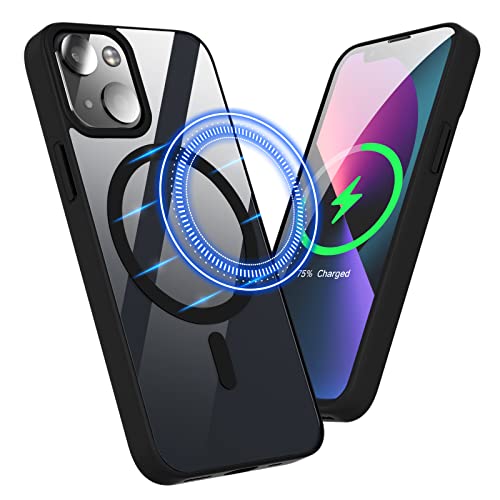 Frunimall Magnetisch Hülle für iPhone 13 Mini Hülle,Transparente Handyhülle iPhone 13 Mini mit HaloLock,Eingebaute Magnete iPhone 13 Mini Case[Anti-Gelb][rutschfeste&Stoßfest],Schwarz von Frunimall