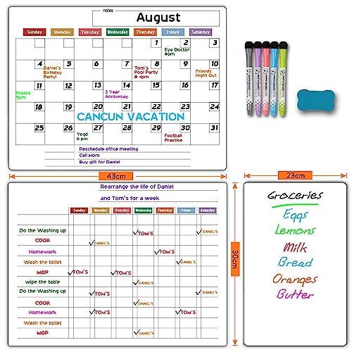 Frunimall Magnetischer Wochenplaner,To Do Liste Abwischbar Chore Chart,Whiteboard Wochenplaner Abwischbar mit 5 Textmarker für Kühlschrank,Whiteboard zum Planung Erinnerung,3 Stück von Frunimall