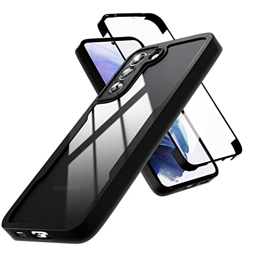 Frunimall für Samsung Galaxy S21 FE Hülle,360 Grad Transparent Ganzkörper Case Eingebauter Displayschutz für Handyhülle S21 FE,Militärschutz Schutzhülle Stoßfest[Anti-Gelb & Kratzfest],Schwarz von Frunimall