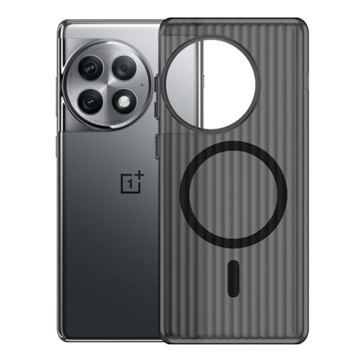 Magnetisch für Oneplus 12 Hülle, [Kompatibel mit Mag Safe], gewellte durchscheinende Handyhülle mit matter Haut, Sturzfestigkeit in Militärqualität Stoßfeste Schutzhülle für Oneplus 12 (Schwarz) von Frusde