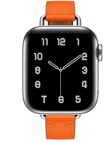 Fsavlroy Slim Lederarmband,Kompatibel mit Apple Watch 38mm 40mm 41mm 42mm(Series 10) Armband,Leder Damen Ersatzband für iWatch Series Ultra 2/Ultra 10/9/8/7/6/5/4/3/2/1,SE - Orange von Fsavlroy