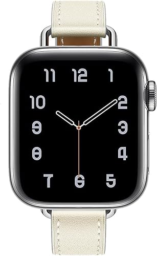 Fsavlroy Slim Lederarmband,Kompatibel mit Apple Watch 42mm(Series 3) 44mm 45mm 46mm 49mm Armband,Leder Damen Ersatzband für iWatch Series Ultra 2/Ultra 10/9/8/7/6/5/4/3/2/1,SE - Weiß von Fsavlroy