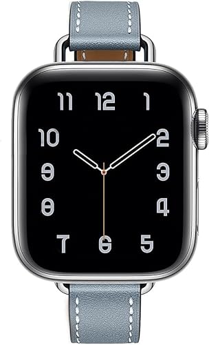 Fsavlroy Slim Lederarmband,Kompatibel mit Apple Watch 42mm(Series 3) 44mm 45mm 46mm 49mm Armband,Leder Damen Ersatzband für iWatch Series Ultra 2/Ultra 10/9/8/7/6/5/4/3/2/1,SE - Bleu Lin Fsavlroy Slim Lederarmband,Kompatibel mit Apple Watch 42mm(Series 3) 44mm 45mm 46mm 49mm Armband,Leder Damen Ersatzband für iWatch Series Ultra 2/Ultra 10/9/8/7/6/5/4/3/2/1,SE - Bleu Lin von Fsavlroy