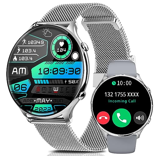 Fsdibst Smartwatch Damen mit Telefonfunktion, 1.39zoll Großes Display Fitnessuhr Damen Runde mit 120 Sportmodi,Schlafmonitor Pulsuhr SpO2 Blutdruckmessung Schrittzähler für Android iOS,Silber von Fsdibst