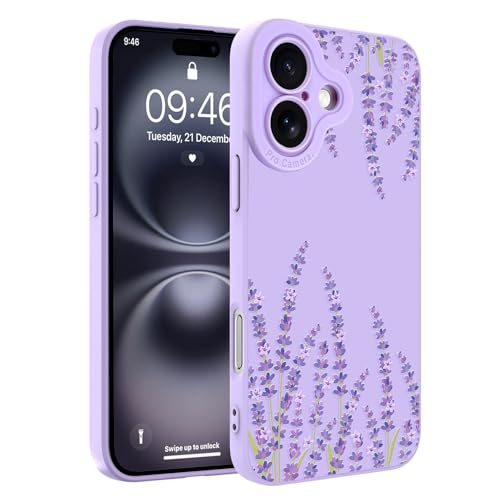 Fsoole Entworfen für iPhone 16, süßes Lavendelblumen-Blumenmuster, schlanke, weiche TPU-Flüssigsilikon-Schutzhülle für Damen und Mädchen, Lila Fsoole Entworfen für iPhone 16, süßes Lavendelblumen-Blumenmuster, schlanke, weiche TPU-Flüssigsilikon-Schutzhülle für Damen und Mädchen, Lila von Fsoole