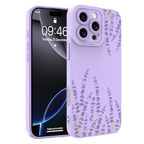 Fsoole Entworfen für iPhone 16 Pro, süßes Lavendelblumen-Blumenmuster, schlanke, weiche TPU-Flüssigsilikon-Schutzhülle für Damen und Mädchen, Lila Fsoole Entworfen für iPhone 16 Pro, süßes Lavendelblumen-Blumenmuster, schlanke, weiche TPU-Flüssigsilikon-Schutzhülle für Damen und Mädchen, Lila von Fsoole