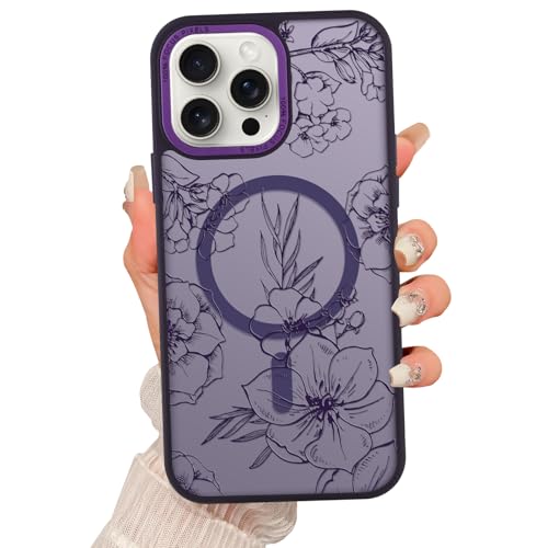Fsoole Magnetische Schutzhülle für iPhone 15 Pro, kompatibel mit MagSafe, Blumendruckmuster, schlank, stoßfest, durchscheinend, matt, für Frauen und Mädchen, Dunkelviolett Fsoole Magnetische Schutzhülle für iPhone 15 Pro, kompatibel mit MagSafe, Blumendruckmuster, schlank, stoßfest, durchscheinend, matt, für Frauen und Mädchen, Dunkelviolett von Fsoole