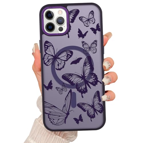 Fsoole Magnetische für iPhone 11 Pro Max Hülle [Kompatibel mit MagSafe] Niedliches cooles Schmetterlings-Druckmuster-Design, schlanke Stoßstange, durchscheinende matte Schutzhülle für Frauen und von Fsoole