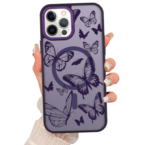 Fsoole Magnetische für iPhone 12 Pro Max Hülle [Kompatibel mit MagSafe] Niedliches cooles Schmetterlings-Druckmuster-Design, schlanke Stoßstange, durchscheinende matte Schutzhülle für Frauen und von Fsoole