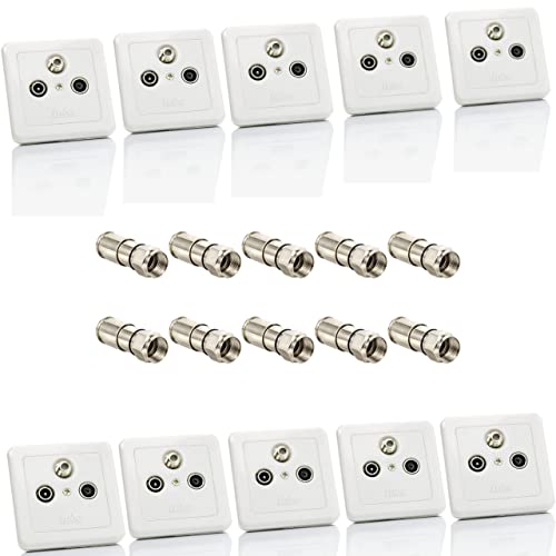 10x FUBA GAD 300 Sat-Dose 3-Fach Antennendose Satelliten Enddose Unterputz XCon S323 F-Kompressionsstecker 7,5mm Koaxialkabel von Fuba