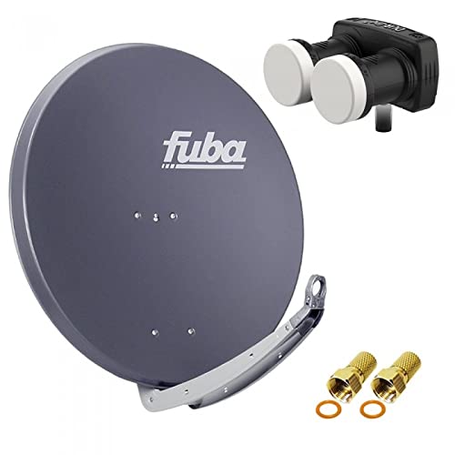 Digital Sat Anlage 2 Satelliten Astra/Hotbird - 1 Teilnehmer | Fuba DAA850A Sat Schüssel 85cm anthrazit + DUR-line MB6-US Monoblock Single LNB 6° (DVB-S2, HDTV, 4K/8K, 3D) + 2xF-Stecker vergoldet von Fuba