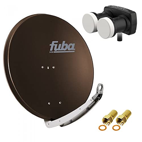 Digital Sat Anlage 2 Satelliten Astra/Hotbird - 1 Teilnehmer | Fuba DAA850B Sat Schüssel 85cm braun + DUR-line MB6-US Monoblock Single LNB 6° (DVB-S2, HDTV, 4K/8K, 3D) + 2xF-Stecker vergoldet von Fuba