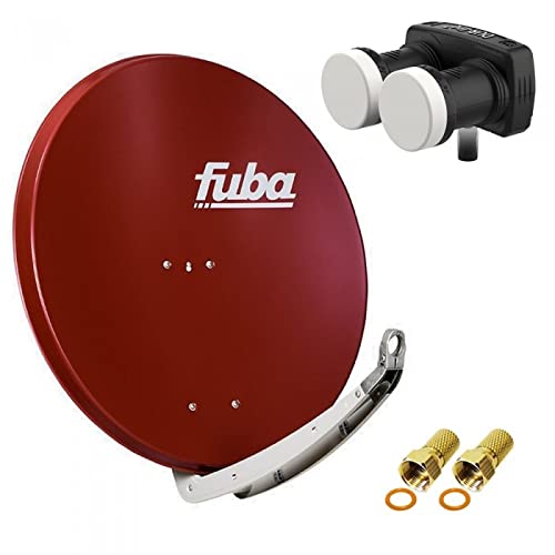 Digital Sat Anlage 2 Satelliten Astra/Hotbird - 1 Teilnehmer | Fuba DAA850R Sat Schüssel 85cm Ziegelrot + DUR-line MB6-US Monoblock Single LNB 6° (DVB-S2, HDTV, 4K/8K, 3D) + 2xF-Stecker vergoldet von Fuba