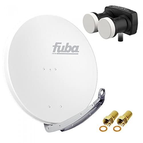 Digital Sat Anlage 2 Satelliten Astra/Hotbird - 1 Teilnehmer | Fuba DAA850W Sat Schüssel 85cm weiß + DUR-line MB6-US Monoblock Single LNB 6° (DVB-S2, HDTV, 4K/8K, 3D) + 2xF-Stecker vergoldet von Fuba