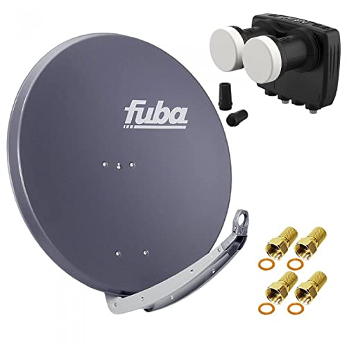 Digital Sat Anlage 2 Satelliten Astra/Hotbird - 2 Teilnehmer | Fuba DAA850A Sat Schüssel 85cm anthrazit + DUR-line MB6-TW Monoblock Twin LNB 6° (DVB-S2, HDTV, 4K/8K, 3D) + 4xF-Stecker vergoldet von Fuba