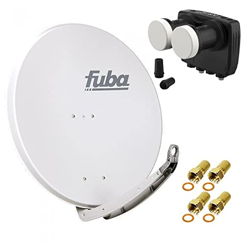 Digital Sat Anlage 2 Satelliten Astra/Hotbird - 2 Teilnehmer | Fuba DAA850G Sat Schüssel 85cm hellgrau + DUR-line MB6-TW Monoblock Twin LNB 6° (DVB-S2, HDTV, 4K/8K, 3D) + 4xF-Stecker vergoldet von Fuba