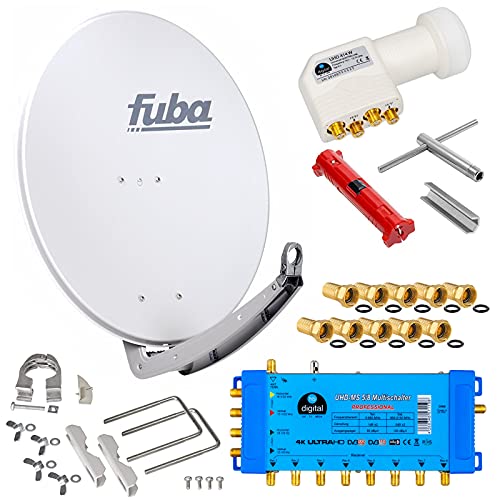 Fuba 8 Teilnehmer Digital SAT Anlage 78cm Schüssel DAA780G Hellgrau + hb-digital UHD 414 W Quattro LNB 0,1dB HDTV 4K + UHD-MS 5/8 Multischalter + Aufdreh-Set + 24 vergoldete F-Stecker Gratis dazu Fuba 8 Teilnehmer Digital SAT Anlage 78cm Schüssel DAA780G Hellgrau + hb-digital UHD 414 W Quattro LNB 0,1dB HDTV 4K + UHD-MS 5/8 Multischalter + Aufdreh-Set + 24 vergoldete F-Stecker Gratis dazu von Fuba