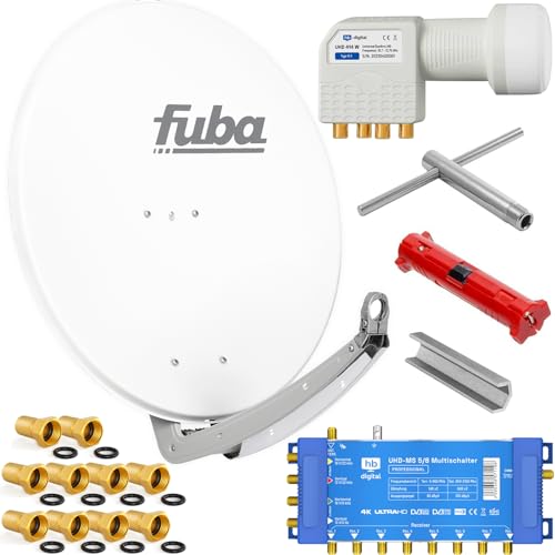Fuba 8 Teilnehmer Digital SAT Anlage 78cm Schüssel DAA780W Weiß + hb-digital UHD 414 W Quattro LNB 0,1dB HDTV 4K + UHD-MS 5/8 Multischalter + Aufdreh-Set + 24 vergoldete F-Stecker Gratis dazu Fuba 8 Teilnehmer Digital SAT Anlage 78cm Schüssel DAA780W Weiß + hb-digital UHD 414 W Quattro LNB 0,1dB HDTV 4K + UHD-MS 5/8 Multischalter + Aufdreh-Set + 24 vergoldete F-Stecker Gratis dazu von Fuba