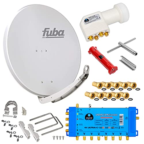Fuba 8 Teilnehmer Digital SAT Anlage 85cm Schüssel DAA850G Hellgrau + hb-digital UHD 414 W Quattro LNB 0,1dB HDTV 4K + UHD-MS 5/8 Multischalter + Aufdreh-Set + 24 vergoldete F-Stecker Gratis dazu Fuba 8 Teilnehmer Digital SAT Anlage 85cm Schüssel DAA850G Hellgrau + hb-digital UHD 414 W Quattro LNB 0,1dB HDTV 4K + UHD-MS 5/8 Multischalter + Aufdreh-Set + 24 vergoldete F-Stecker Gratis dazu von Fuba