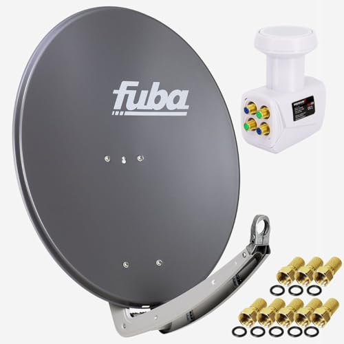 Fuba DAA 780 A 74x84cm Sat Schüssel Alu Anthrazit + PremiumX LNB Quad 0,1dB PXQS-SE Weiß Quattro Switch Direktanschluss von 4 Teilnehmern Digital HDTV Full HD 3D tauglich + 8x F-Stecker von Fuba
