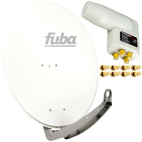 Fuba DAA 780 W 74x84cm Sat Schüssel Alu Weiß + PremiumX LNB Quad 0,1dB PXQS-SE Weiß Quattro Switch zum Direktanschluss von 4 Teilnehmern Digital HDTV Full HD 3D + 8x F-Stecker von Fuba