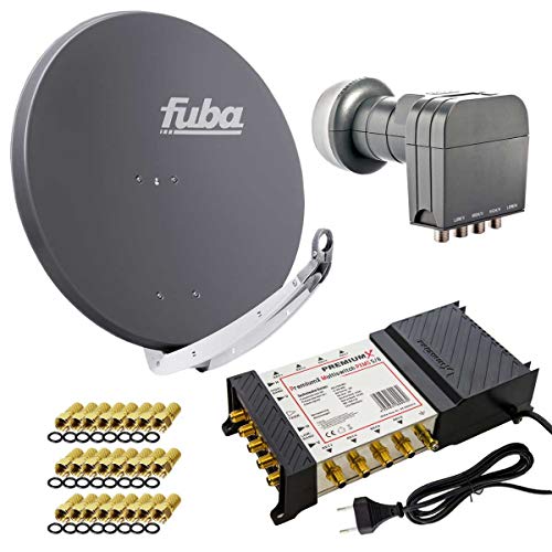 Fuba DAA 850 A Sat Anlage Aluminium Satellitenschüssel Anthrazit mit PremiumX Multischalter 5/8 Switch und Quattro LNB für 8 Teilnehmer von Fuba