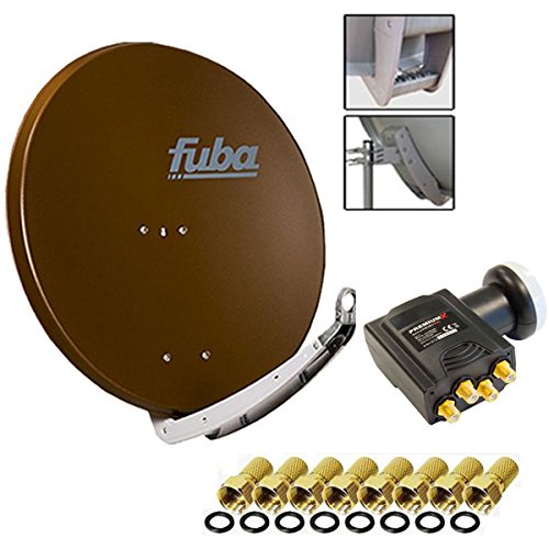 Fuba DAA 850 Digital Sat Schüssel Braun 85x85cm Deluxe LNB Quad Premium X Direktanschluss von 4 Teilnehmer 8X F-Stecker von Fuba