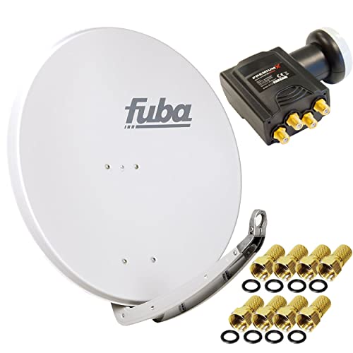 Fuba DAA 850 G Digital Sat Schüssel Grau 85x85cm Deluxe LNB Quad Premium X Direktanschluss bis 4 Teilnehmer 8X F-Stecker von Fuba