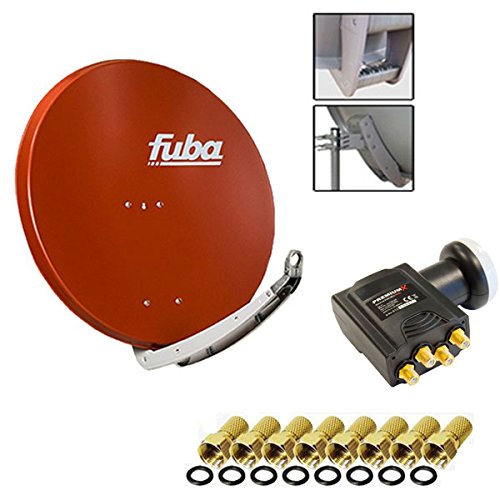 Fuba DAA 850 R Digital Sat Schüssel Ziegelrot 85x85cm Deluxe LNB Quad Premium X Direktanschluss von 4 Teilnehmer 8X F-Stecker von Fuba