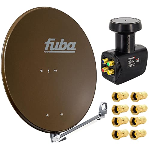 Fuba DAL 800 B Satellitenantenne Alu Braun 80cm LNB Quad zum Direktanschluss SAT bis 4 Teilnehmer 8X F-Stecker von Fuba