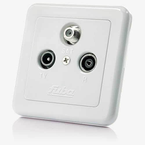 Fuba GAD 300 Antennendose 3-Loch - SAT Kabelfernsehen DVB-T Radio - Unicable-tauglich - Unterputz Antennensteckdose Enddose mit Abdeckplatte (5-2250 MHz, DC-Pass, F-Buchse/IEC-Stecker/IEC-Buchse) von Fuba