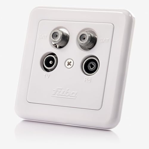 Fuba GAD 400 Antennendose 4-Loch - SAT Kabelfernsehen DVB-T Radio - Unicable-tauglich - Unterputz Antennensteckdose Enddose mit Abdeckplatte (5-2250 MHz, DC-Pass, 2xF-Buchse/IEC-Stecker/IEC-Buchse) von Fuba