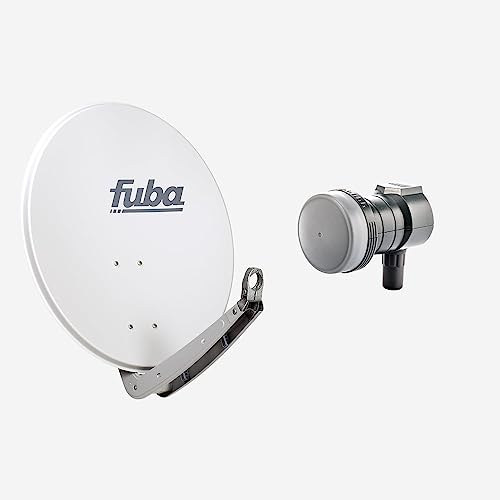 Fuba Sat Anlage 1 Teilnehmer | Satellitenschüssel Komplettset - DAA 650 G Sat-Schüssel 60x65cm Alu hellgrau + Fuba DEK 117 Single LNB 1 Teilnehmer (DVB-S2, HDTV, UHD 4K/8K, 3D) mit LTE-Störfilter von Fuba