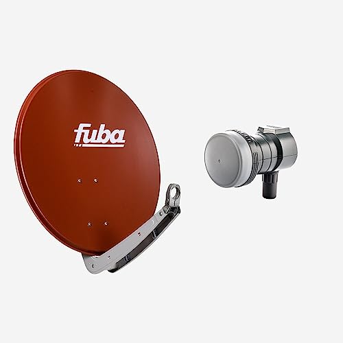 Fuba Sat Anlage 1 Teilnehmer | Satellitenschüssel Komplettset - DAA 650 R Sat-Schüssel 60x65cm Alu rot + Fuba DEK 117 Single LNB 1 Teilnehmer (DVB-S2, HDTV, UHD 4K/8K, 3D) mit LTE-Störfilter von Fuba