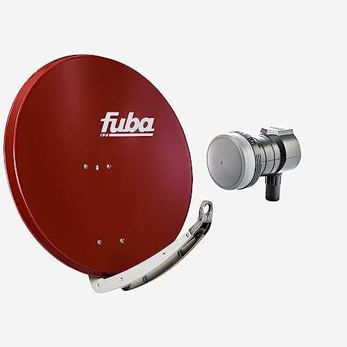 Fuba Sat Anlage 1 Teilnehmer | Satellitenschüssel Komplettset - DAA 850 R Sat-Schüssel 85cm Alu rot + Fuba DEK 117 Single LNB 1 Teilnehmer (DVB-S2, HDTV, UHD 4K/8K, 3D) mit LTE-Störfilter von Fuba