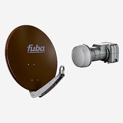 Fuba Sat Anlage 2 Teilnehmer | Satellitenschüssel Komplettset - DAA 650 B Sat-Schüssel 60x65cm Alu braun + Fuba DEK 217 Twin LNB 2 Teilnehmer (DVB-S2, HDTV, UHD 4K/8K, 3D) mit LTE-Störfilter von Fuba