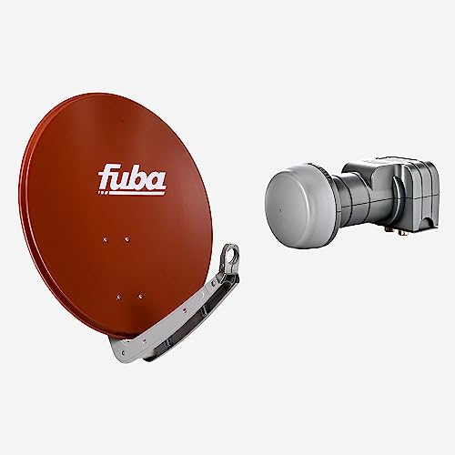 Fuba Sat Anlage 2 Teilnehmer | Satellitenschüssel Komplettset - DAA 650 R Sat-Schüssel 60x65cm Alu rot + Fuba DEK 217 Twin LNB 2 Teilnehmer (DVB-S2, HDTV, UHD 4K/8K, 3D) mit LTE-Störfilter von Fuba