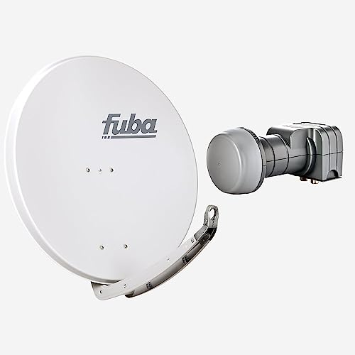 Fuba Sat Anlage 2 Teilnehmer | Satellitenschüssel Komplettset - DAA 850 G Sat-Schüssel 85cm Alu hellgrau + Fuba DEK 217 Twin LNB 2 Teilnehmer (DVB-S2, HDTV, UHD 4K/8K, 3D) mit LTE-Störfilter von Fuba