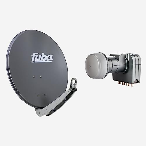 Fuba Sat Anlage 4 Teilnehmer | Satellitenschüssel Komplettset - DAA 650 A Sat-Schüssel 60x65cm Alu anthrazit + Fuba DEK 417 Quad LNB 4 Teilnehmer (DVB-S2, HDTV, UHD 4K/8K, 3D) mit LTE-Störfilter von Fuba