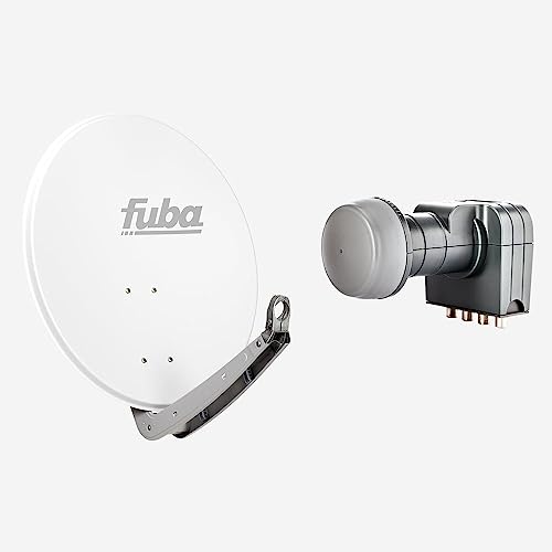 Fuba Sat Anlage 4 Teilnehmer | Satellitenschüssel Komplettset - DAA 650 W Sat-Schüssel 60x65cm Alu weiß + Fuba DEK 417 Quad LNB 4 Teilnehmer (DVB-S2, HDTV, UHD 4K/8K, 3D) mit LTE-Störfilter von Fuba